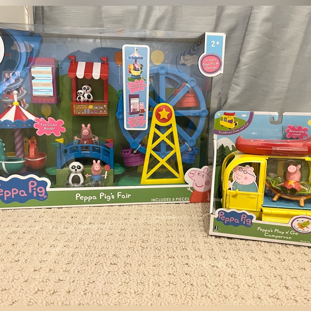 NIB Peppa Pig’s Fun Fair Playset and Play ‘N Go Campervan bundle